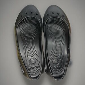 Crocs Womens Size 7 Sandals Black Rubber Ballet Flats Shoes Slip On Kadee